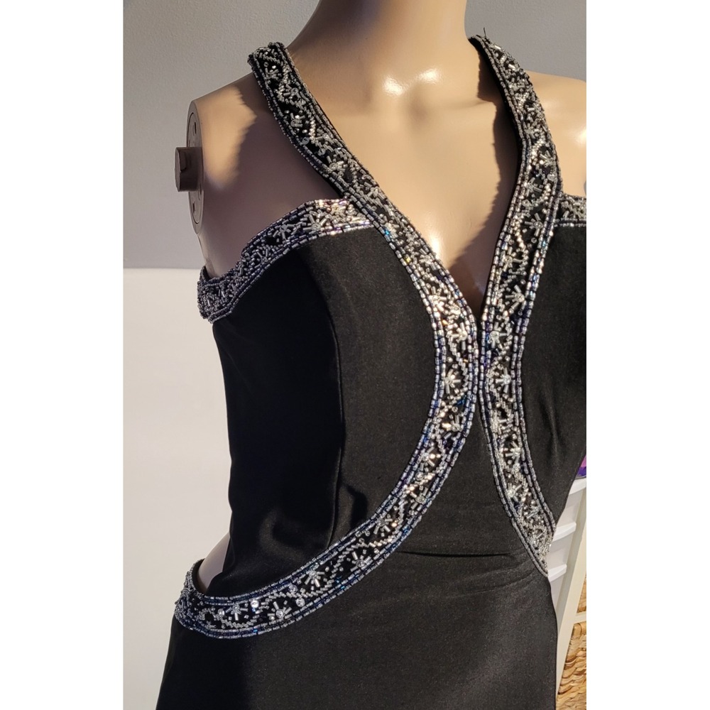 Ladies Black Elegant Dress With Side Zipper , Silver Beading Accents Size Small - Picture 12 of 15